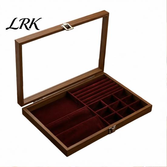 Jewelry Box with Partitions Ring Storage Box, Durable Wood Compartmentalized Design, Soft Neat And Orderly Velvet Interior Multi-grid Organizer,