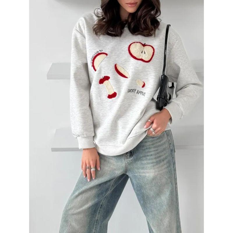

Western Style New Fashion Casual Loose Print Letter round Neck Hoodie Top Loose Printed Top White Gray (thin) thin 3XL