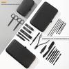 24-Piece Black & Red Manicure Set: Nail Clippers, Tweezers, Ear Pick, Scissors