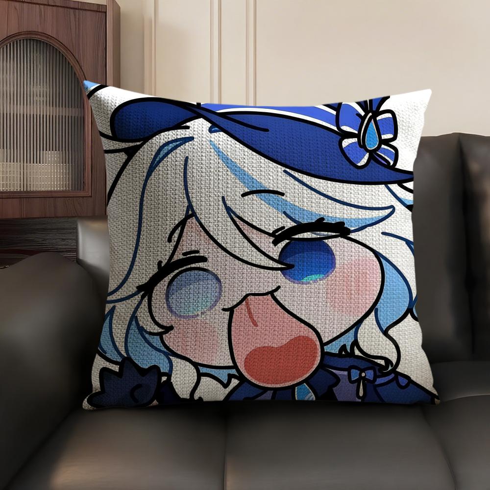 Furina Cute Genshin Impact Cushion Cover Natural Linen Organic Fabric Double-Sided Printing Sofa Home Decor Gift Pillow Case