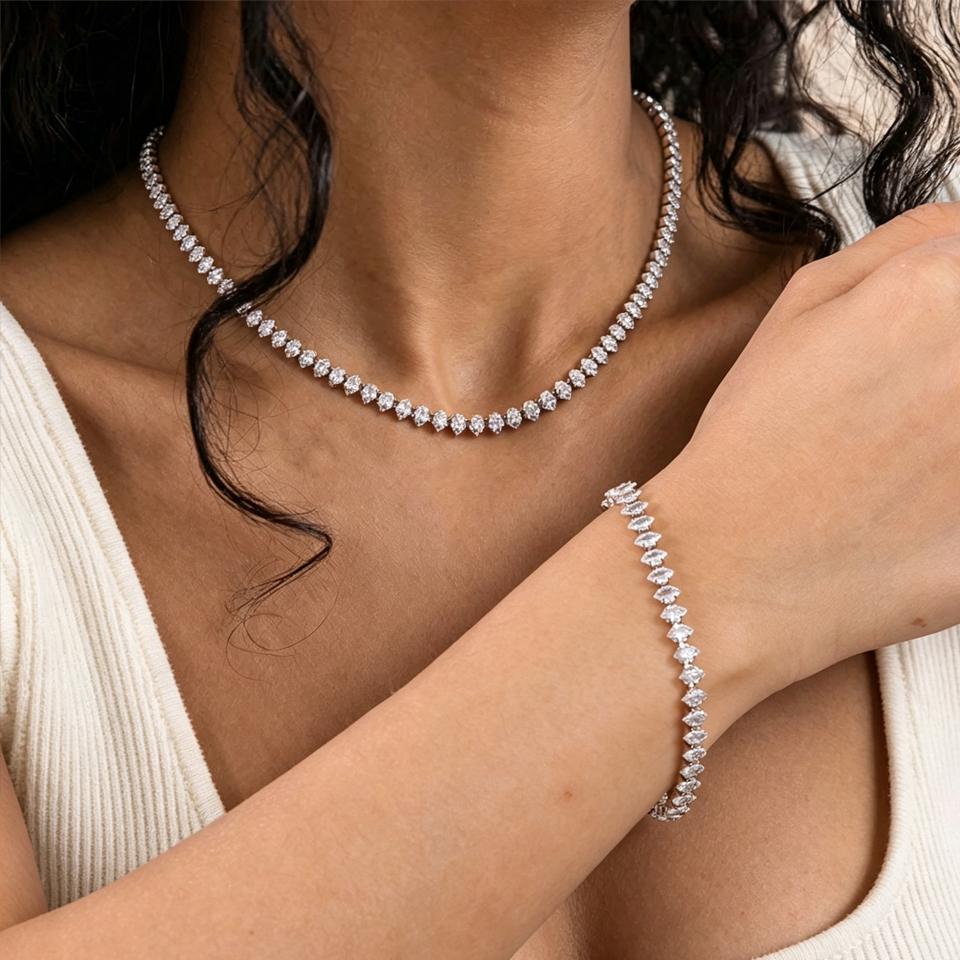 ZAKOL Luxury AAA Cubic Zirconia Marquise CZ Tennis Bracelet Necklace Earrings Set for Women Wedding Banquet Jewelry Set 2