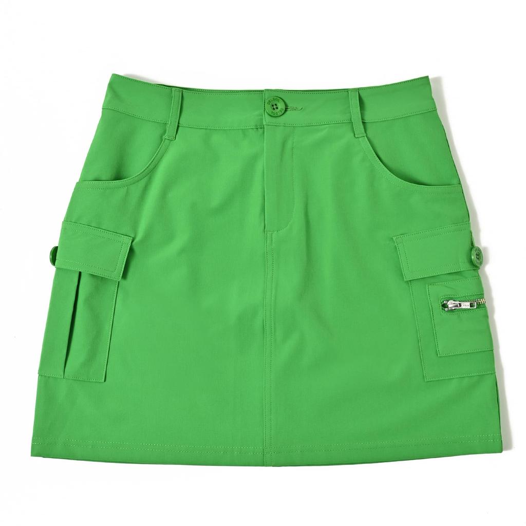 Delsol 7781 GRN Lightweight Summer Fabric Cargo Long Summer Golf Large Loose Fit Skirt, Unlined, Length, Bottoms, Green, Wear, Women's, Delsol, Golf,