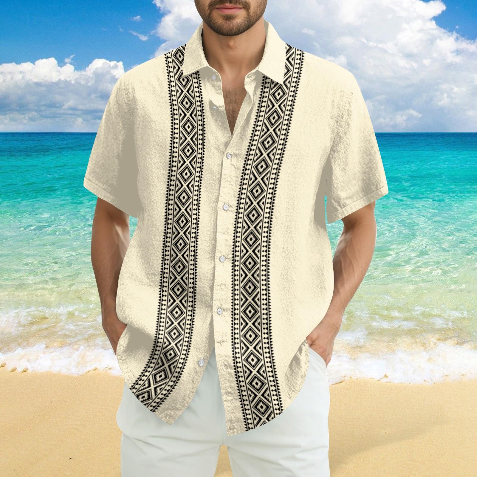 

Men s Fashionable Casual Loose Striped Printed Beach Short-sleeved Shirt XL жёлтый