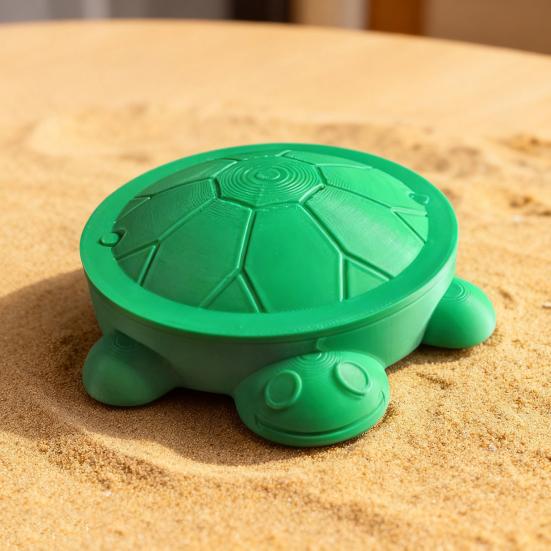Mini Turtle Sandbox with Lid Summer Indoor Outdoor Round Tortoise Sand Storage Box 3D Printed Green Turtle Ornament Sand Container Beach Toy