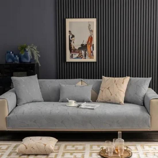 Leaves Jacquard Sofa Cushion Chenille Non-slip Kids Pet Cat Solid Color Sofa Cover Couch Mat for Living Room Home Decor Cushion