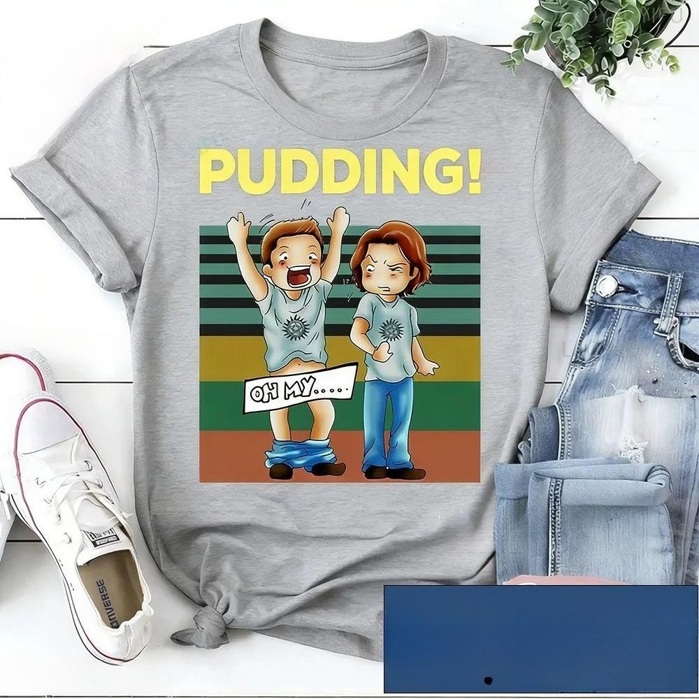 Pudding Dean Sam Winchester Oh My Funny TV Series Vintage TShirt Winchester Brothers Shirt Short Sleeve Tshirts Graphic Tee