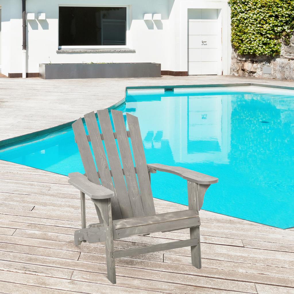 Poltrona Adirondack Poltrona da Giardino Sedia da Giardino per Esterni Dim. 78L x 89P x 88A cm Legno Massello di Abete Effetto Grigio Invecchiato per Giardino, Terrazzo e Balcone
