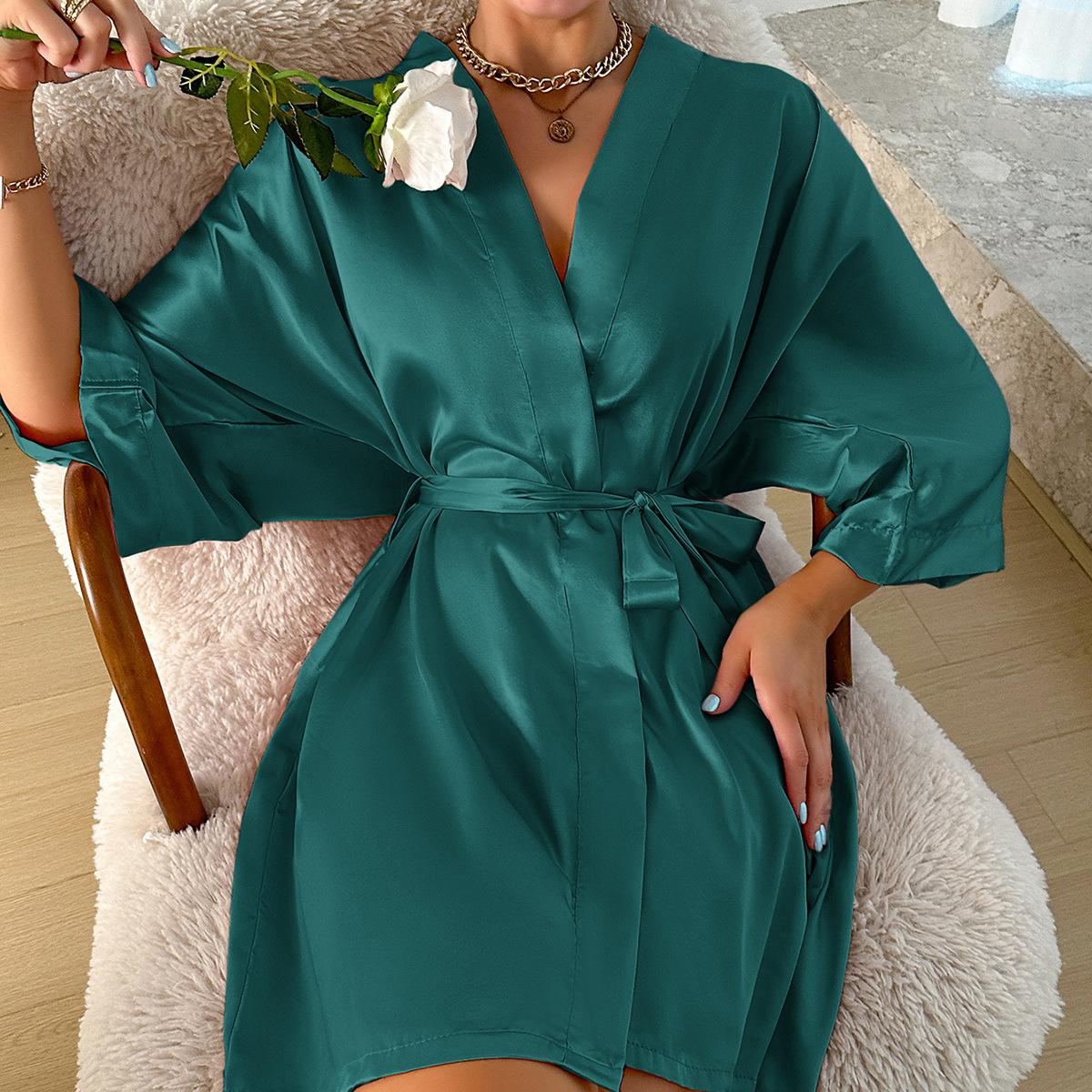

Женский однотонный легкий дышащий атласный халат, халат для подружки невесты, свадебные халаты для женщин, весна/лето, базовый домашний спальный халат XL зелёный