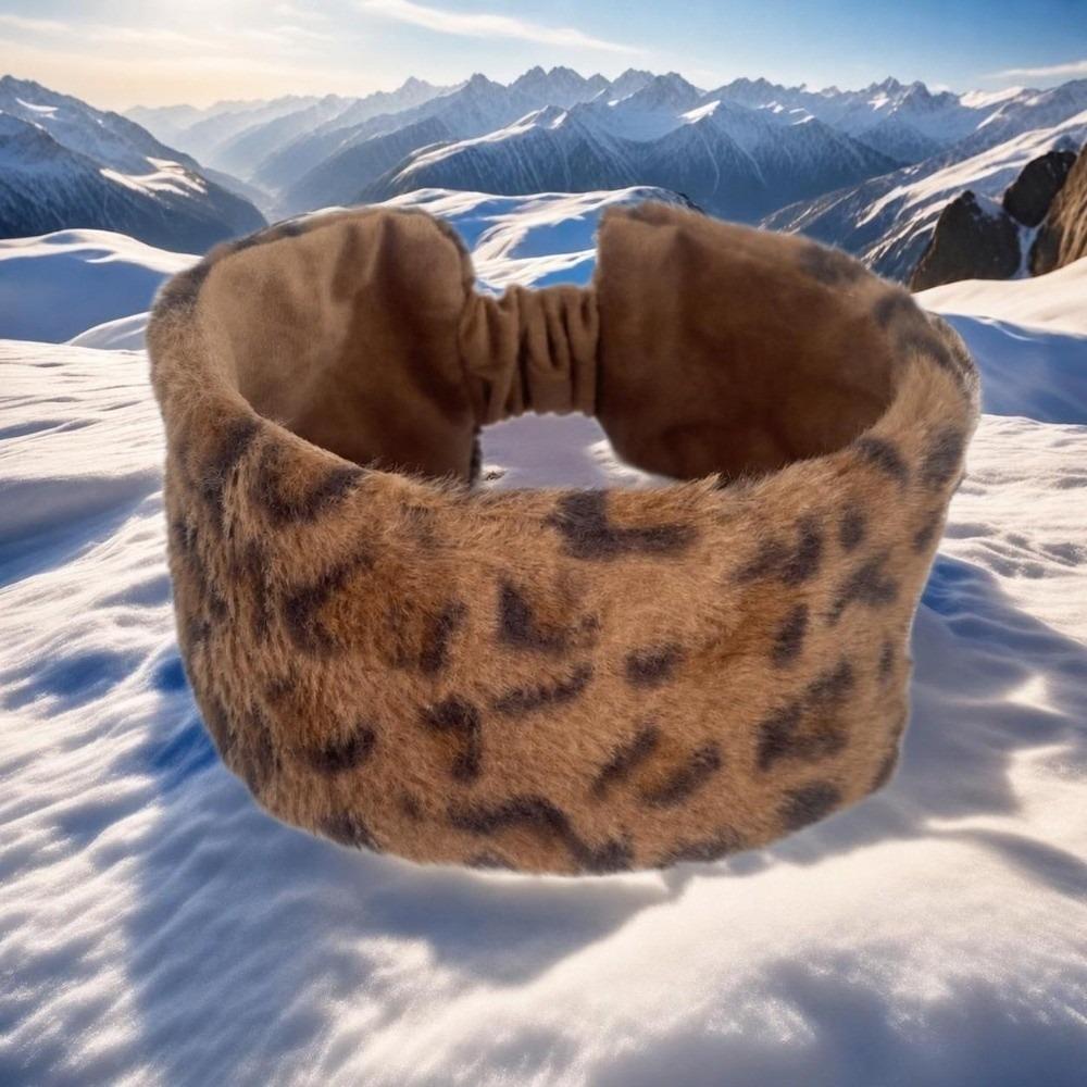 Elastic Wide Plush Headwraps Windproof Warm Thick Hairband Fashion Leopard Fur Headbands Adult