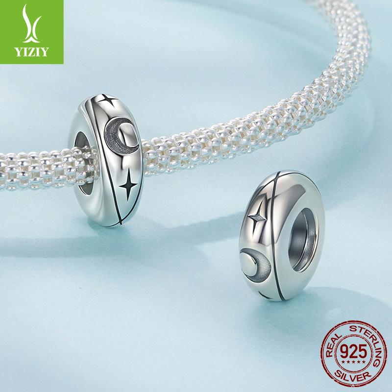 Bright Star And Moon Silicone Positioning Bracelet Beads, Dream Romantic S925 Sterling Silver Diy Beads
