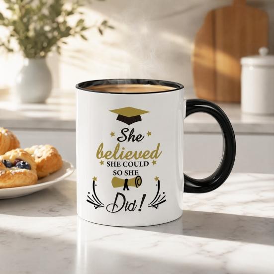Large Capacity Coffee Cup Graduation Theme Water Cup with Ergonomic Handle Comfortable to