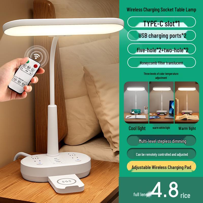 AA Grade LED Eye-Protection Desk Lamp with USB, Soft Light, Night Light, and Wireless Charging for Bedroom or Bedside