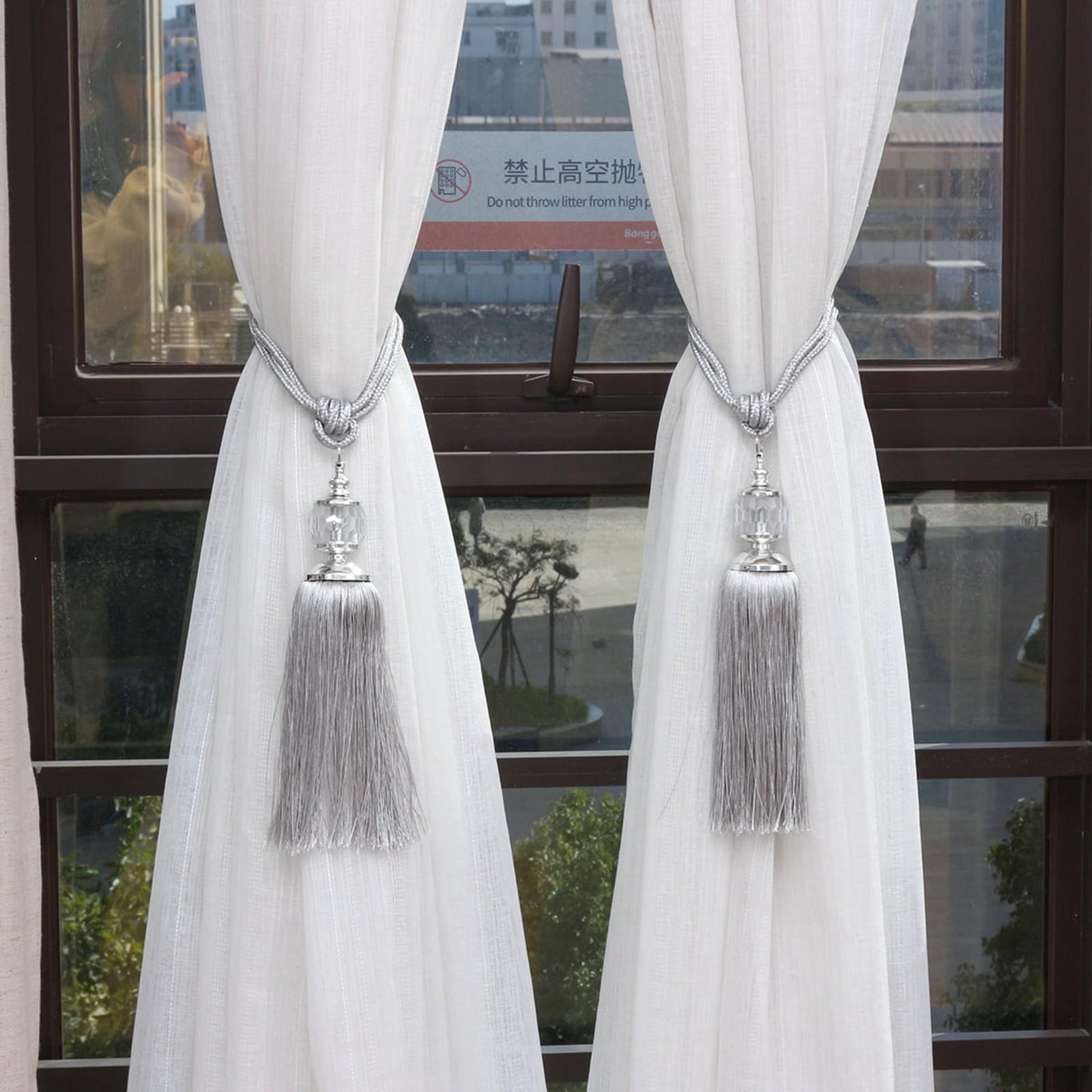 

Декоративная занавеска с пряжкой из бисера, бытовая оконная занавеска, веревка с кисточкой, галстук для штор, шар из бисера, подходит для спальни One Size серый