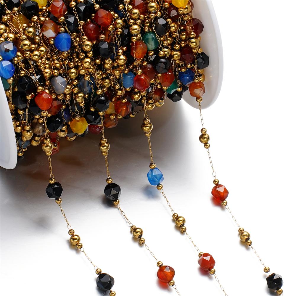 1meter/Lot Colorful Faceted Stone Beads Beaded Stainless Steel Chains for Bracelet Necklace Anklet DIY Jewelry Making Supplies