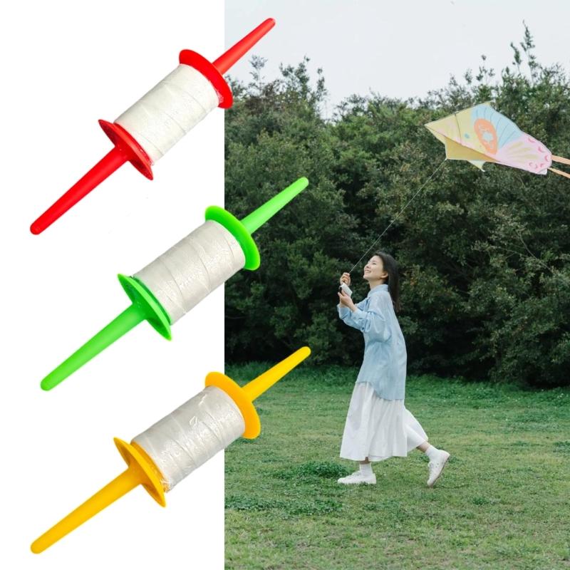 3PCS Ergonomic Kites Line Spool 150M Heavy Duty Polyester Thread AntiSlip Grip Kites String Reel for Family Activity