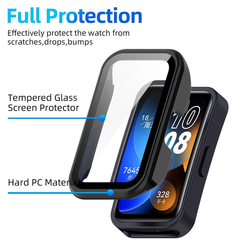 Glass+Case for Huawei Band 10 9 8 Tempered Glass Screen Protector & Hard PC Protective Bumper for Huawei Band10/9/8 Accessories