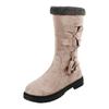 Women's Fashionable Casual Fleece Lined Thick Warm Versatile Everyday Mid Calf Boots Leather Boots for Women Mid Calf