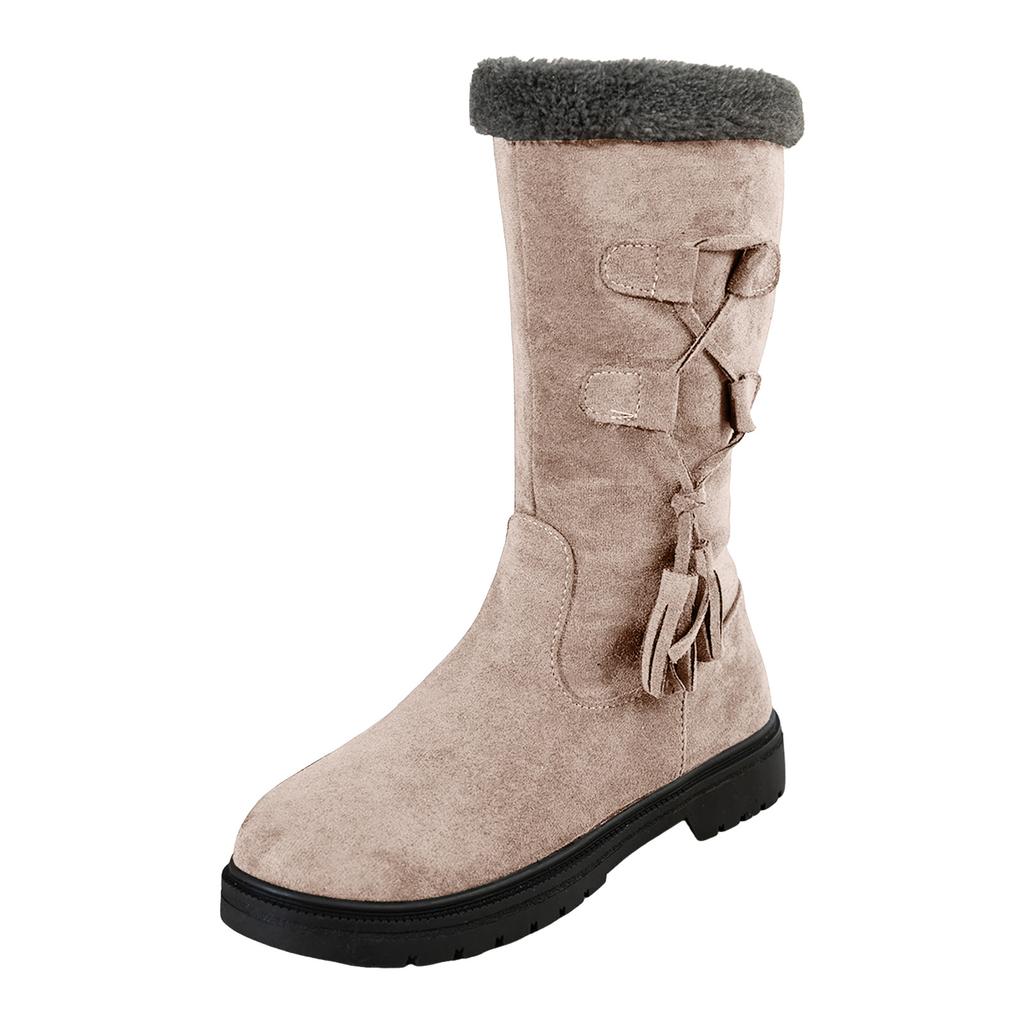Women's Fashionable Casual Fleece Lined Thick Warm Versatile Everyday Mid Calf Boots Leather Boots for Women Mid Calf