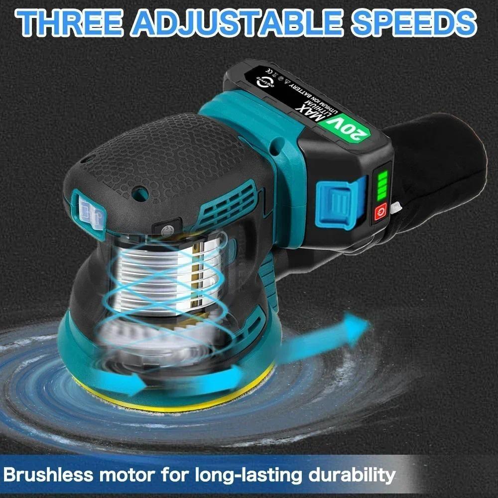 Brushless Electric Random Orbital Sander Portable 3-speed Adjustable Polisher Tool Car Paint Care Rust Removal Polishing Grinder