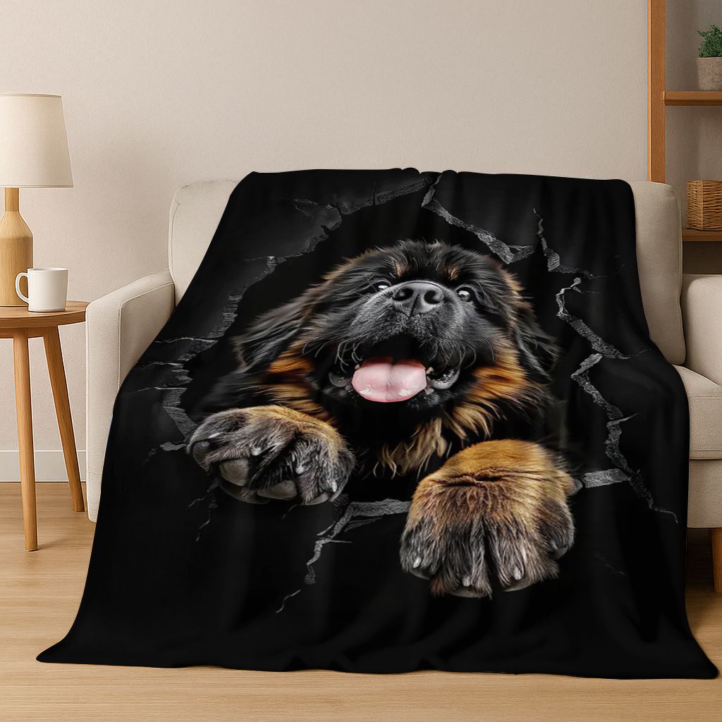 3D Illusion durchbrechende Wand Hund Welpe Niedliche Flanelldecke, Gemütliche Weiche Überwurfdecke für Zuhause Schlafzimmer Bett Sofa Picknick Abdeckung Geschenk Kind