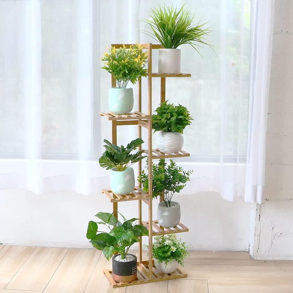UNHO Blumenständer Blumenregal Bambus Blumenständer 6 Etagen Hoch Schmal Gartenregal Zimmerpflanzen Blumentöpfe Töpfe Bonsai Ständer Innen Außen Natur