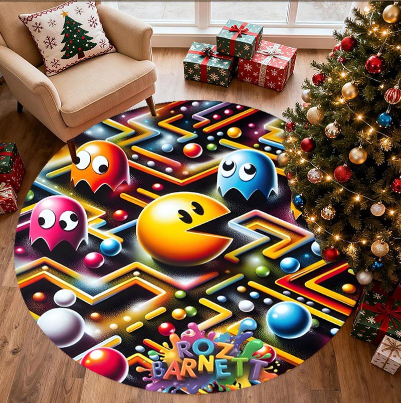 PAC Pattern Round Rug, Indoor/Outdoor Mat, for Picnic, Gameroom, Bedroom, Office, Living Room, Home Decor Carpet, Birthday Gift