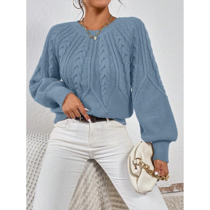 TIFICY Women's Fashion Casual Fall Winter Solid Color Print Long Sleeve O-Neck Sweaters