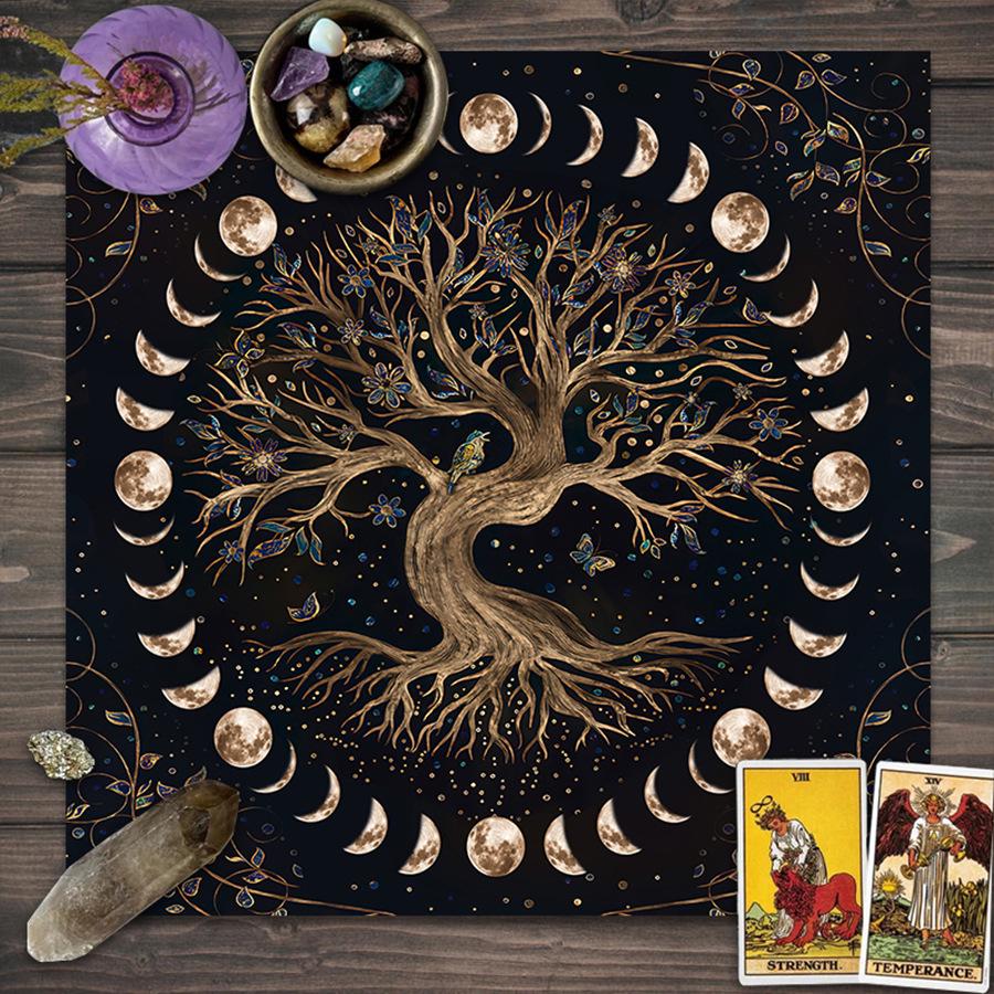 Özel Ay Fazları Tarot Sunak Bezi - Hayat Ağacı Tasarımı