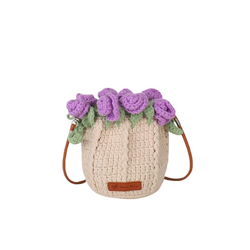 Water Bucket Bag For Women With Knitted Material And Rose Bouquet Design For Daily Use