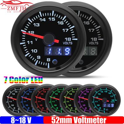 ZMFJH 7 Color Backlight 2" 52mm Voltmeter 8~18V Digital Voltage Pointer VOLTS Auto Car Gauge for Petrol Racing Meter Car 12V