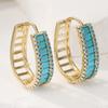 Vintage Gold Color Imitation Turquoise Hoops Earrings Woman Square Hollow Party Daily Wear