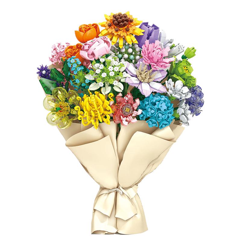 Compatible Sunflower Crystal Flower Building Set: Children's Educational Toy for Girls
