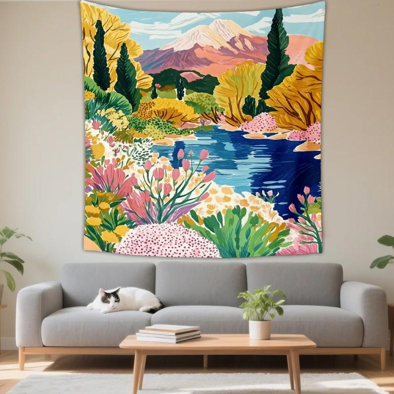 Boho Chic Wall Tapestry With Moon Phase Floral Starry Sky Design Bedroom Yoga Studio Decor