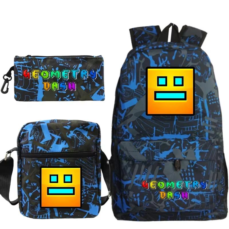 Funny Cartoon Geometry Dash Backpack 3pcs Set Students School Bags School Girls Boys Sports Bookbag Edition Trendy Backpack