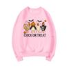 Chick or Treat Sweatshirt Spooky Chicken Halloween Sweater Long Sleeve Women's Sweatshirts Funny Halloween Chicken Hoodie Tops