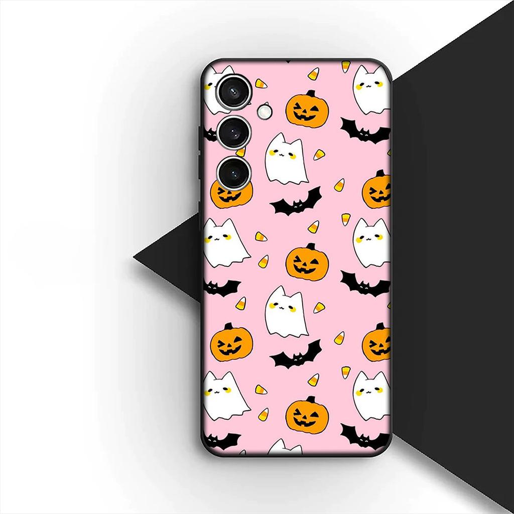 for Samsung Galaxy A35 A36 A55 A26 A05 A06 A14 A50 A51 A53 A54 A12 A13 A23 Phone Case with Little Ghost Halloween Pumpkin Flower