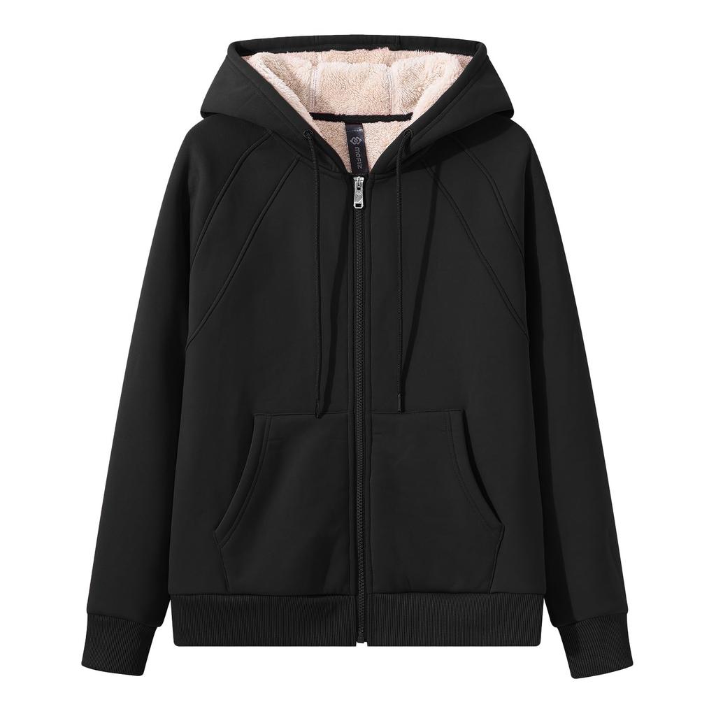 YIRUIYA Cold Plus Casual Women's Zip-Up Hoodie, Pullover, Fleece-Lined, Sweatshirt, Top, Coat, Weather, Windproof, Warm, Autumn/Winter, Sizes, Simple,