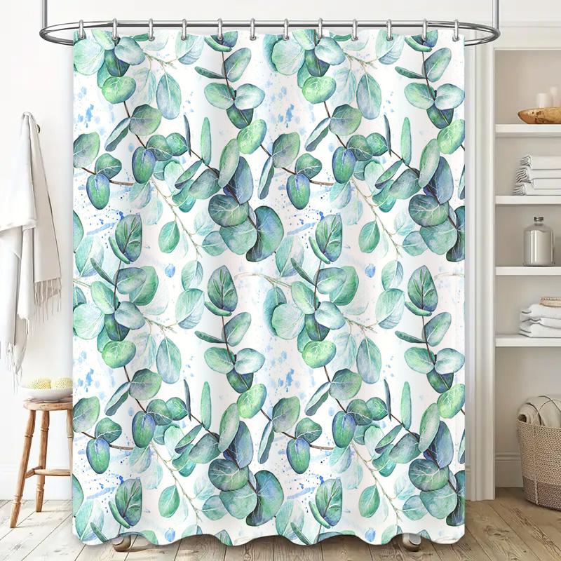 Green Eucalyptus Leaf Shower Curtain for Bathroom Decor Waterproof Fabric Bath Rug Set Waterproof Print Indoor Home Decoration W