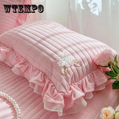 Koreanische Version Lotus Blatt Rand Baumwolle Einfarbig Kissenbezug Prinzessin Stil Spitze Spitze Kissen Kern Abdeckung 48*74 cm
