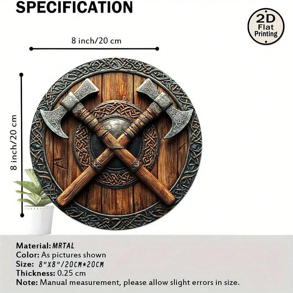 TOTNTUR 8 Inch Vintage Viking Crossed Axes Metal Wall Sign Aluminum Art Home Bar Cafe Decor