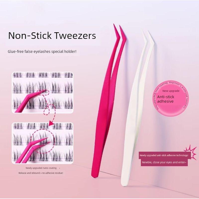 

Anti-Stick Glue Tweezers for False Eyelashes, Suitable for Eyelash Extensions, Eyelash Curler Cream White + Raspberry Red