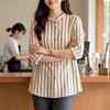 ZANZEA Camicetta a righe con maniche a 3/4 e colletto alto casual da donna