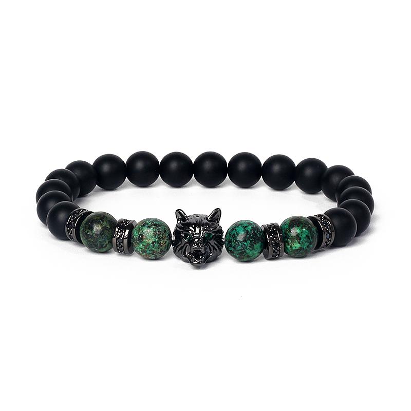 Fashion Crown Skull Punk Bracelets Men Wolf Head Zircon Tiger Eye Bracelets for Women Energy Nature Stone Soul Jewelry Pulsera