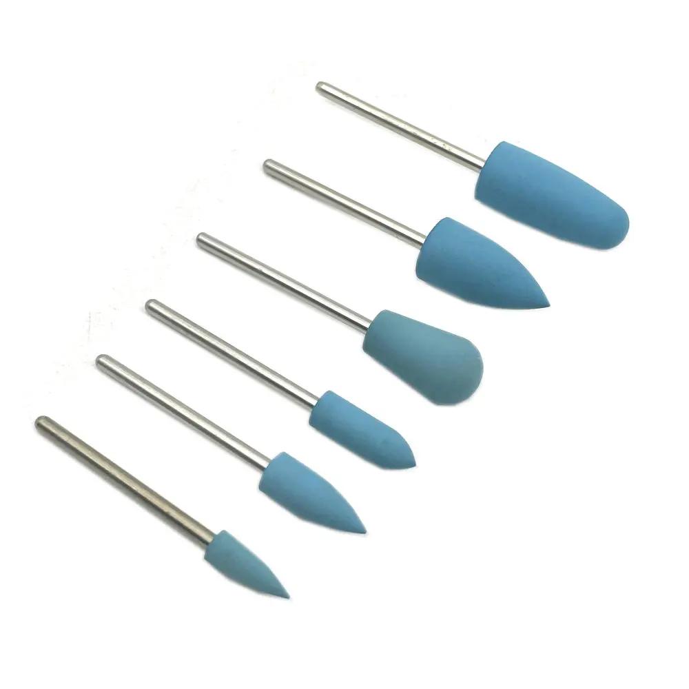 6pcs/10pcs Silicone Rubber Dental Polishing Polisher Grinders Nail Drill Bits for Electric Manicure 2.35mm Shank