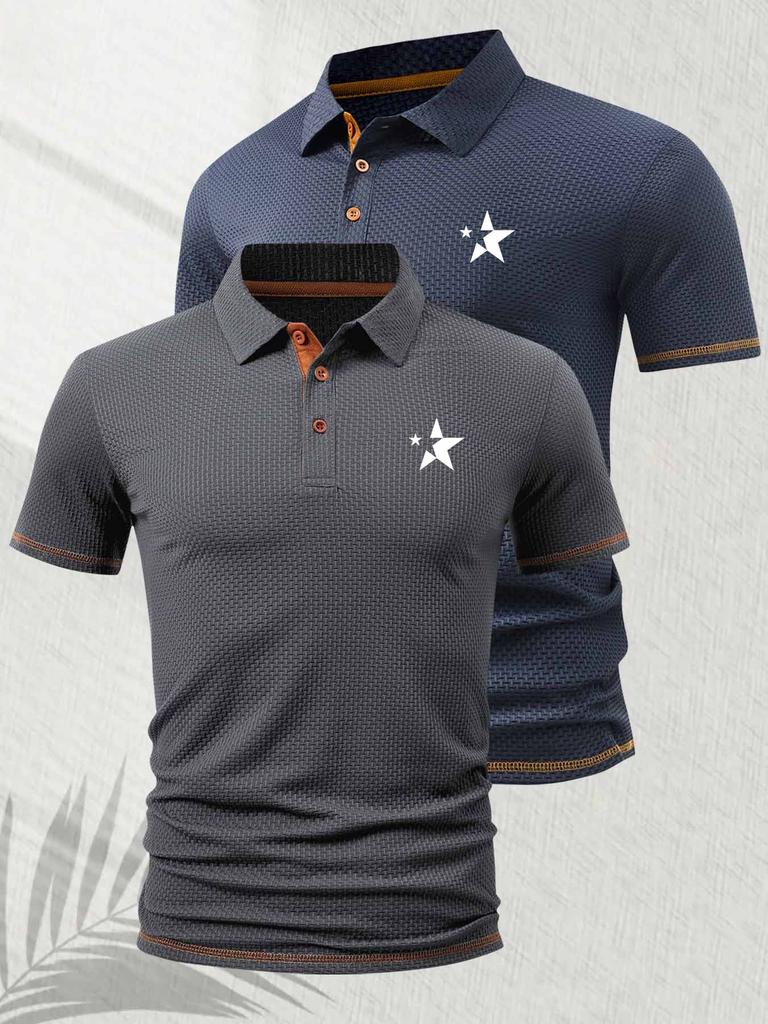 2pcs-Y758 Men's Polo Shirt - Quick-Drying, Golf Shirts for Men Summer Fashion for Business Casual Daily Wear