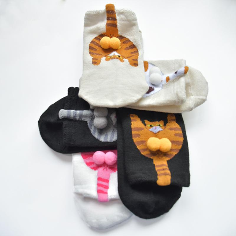 3PAIRS Cartoon 3D Cat Eggs Funny Mid-length Women's Socks Soft Breathable Personality Socks