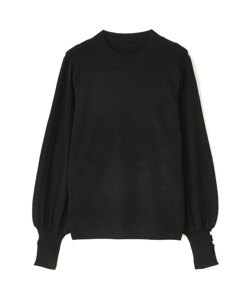 Natural Beauty Basics Pleated Sleeve Jeweled Knit Black Women's Sweater,