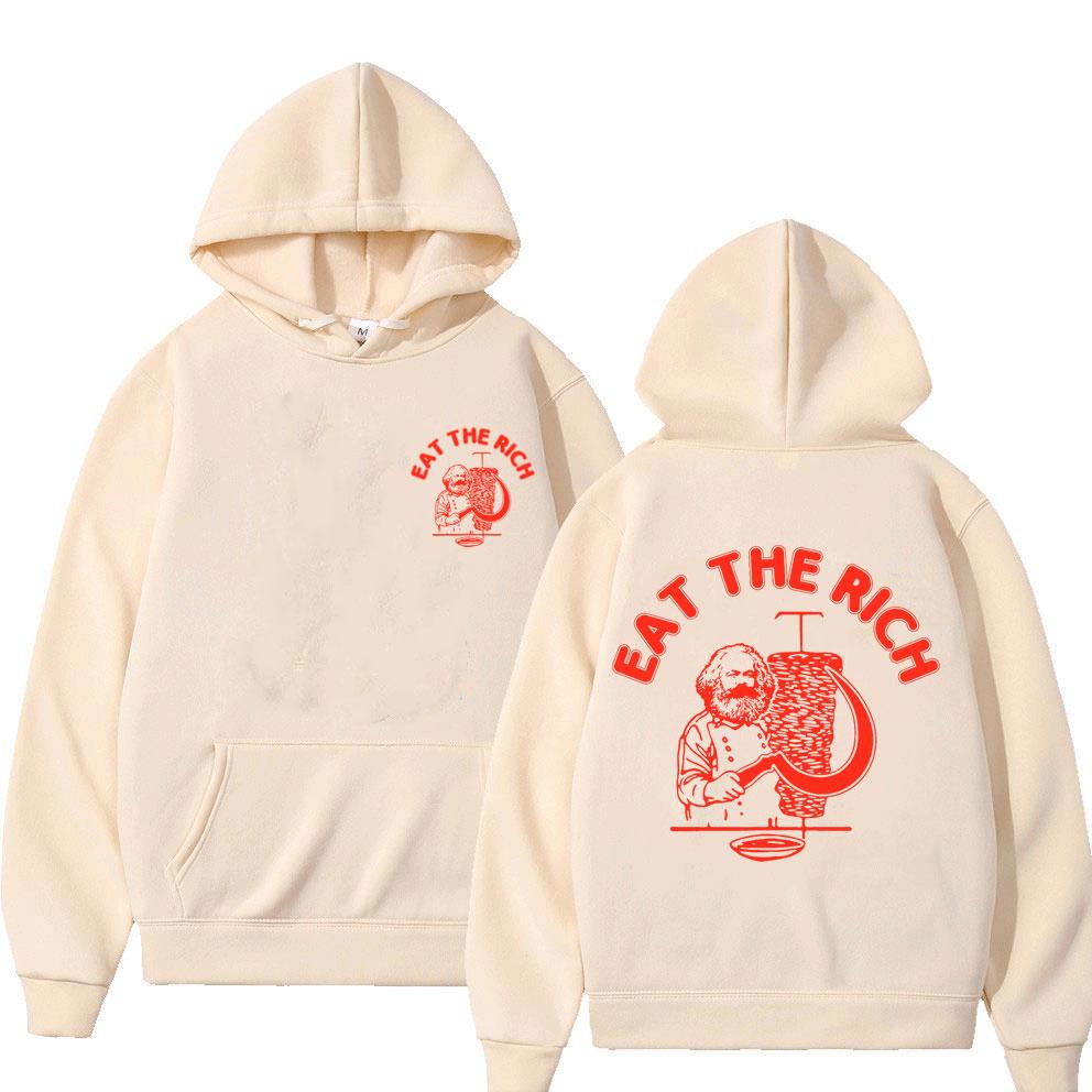 Eat The Rich Döner D%C3%B6ner Kebab Karl Marx Sozialist Hasan Piker Beidseitig bedruckter Hoodie Herren Damen Lässiges lockeres Sweatshirt