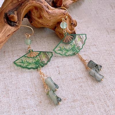 Chinese  Earrings For Women Vintage Fan Shaped Acrylic Jewelry Creative Ethnic Gifts