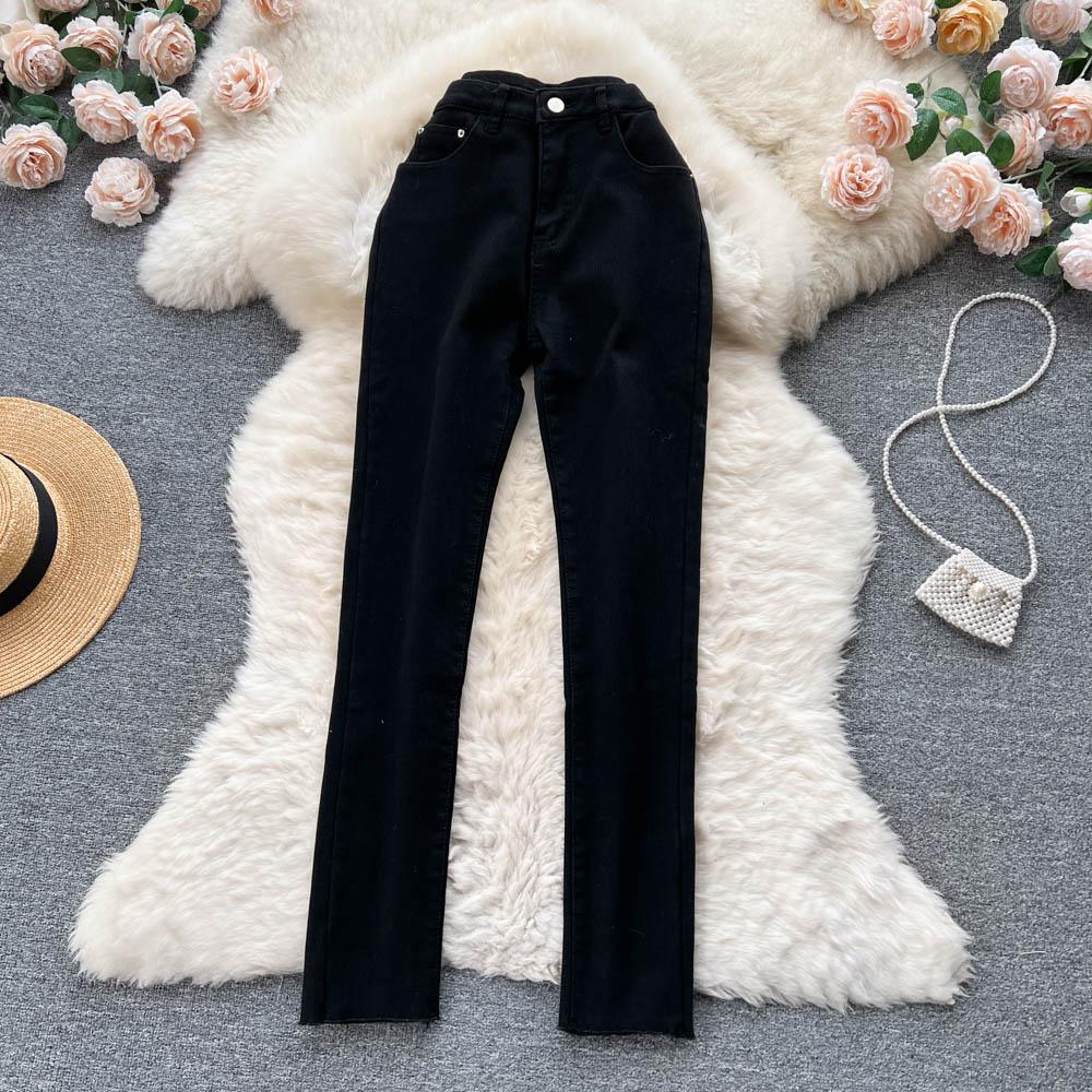 

Осенние и зимние корейские бархатные джинсы с высокой талией, прямые тонкие маленькие джинсы для женщин